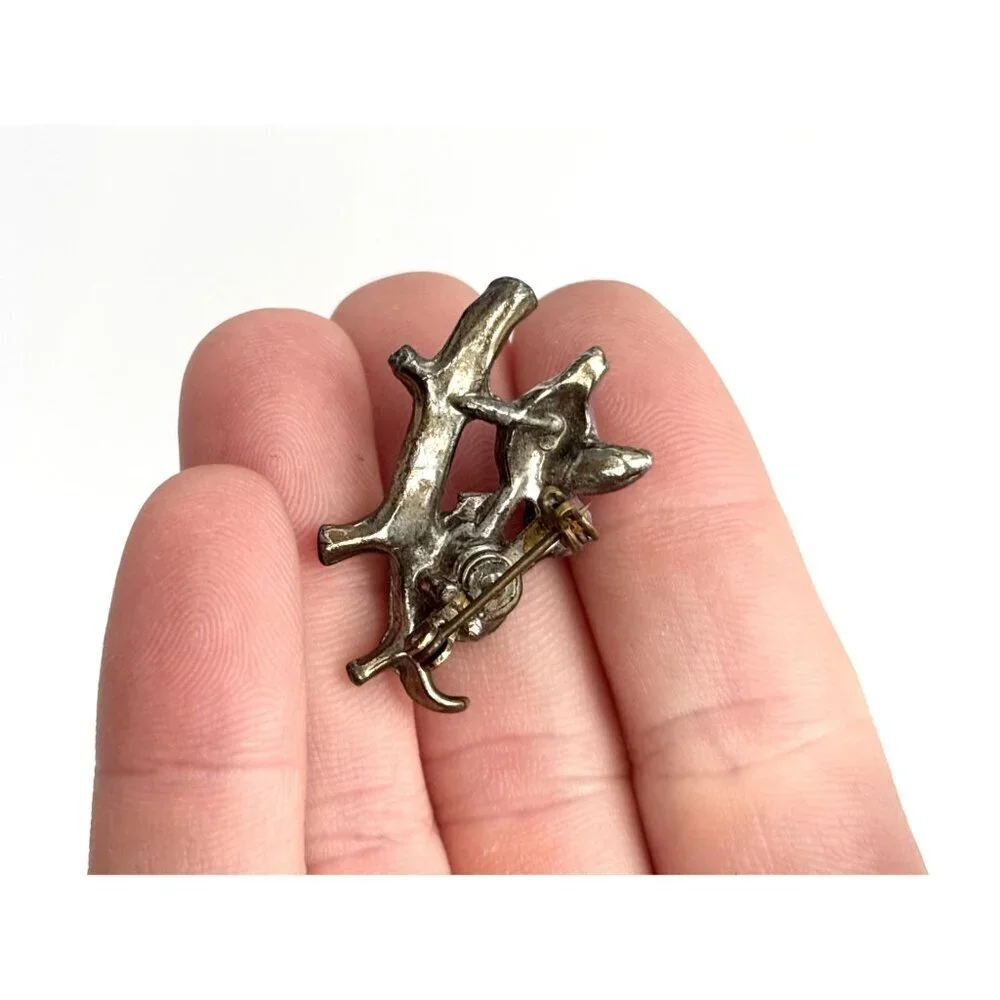 Lavender Perched Bird Figural on Branch with Eggs Costume Jewelry Brooch